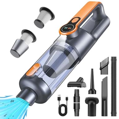 botatio Aspirateur à Main, 26000Pa Aspirateur sans Fil Puissant, Dépoussiérage par Simple Pression, Moteur sans Balais, Fonction 4-en-1 Mini Aspirateur Voiture avec écran HD et Lumière LED, Orange