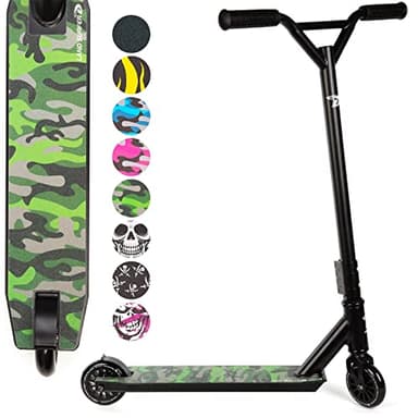 LAND SURFER - Trottinette Freestyle - Trotinette Adulte & Enfant +8 Ans - Trotinette 2 Roues - Plate-Forme en Alliage - Vert Camouflage