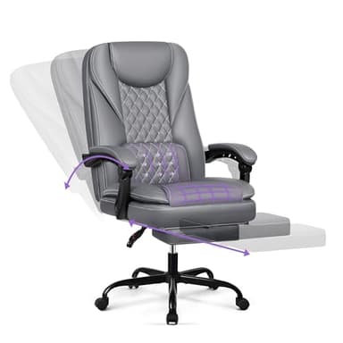 DoChair Chaise Bureau en Cuir Ergonomique Jusqu'à 140° avec Repose-Pieds Appui-tête Fonction Bascule Chaise Pivotante, Gris