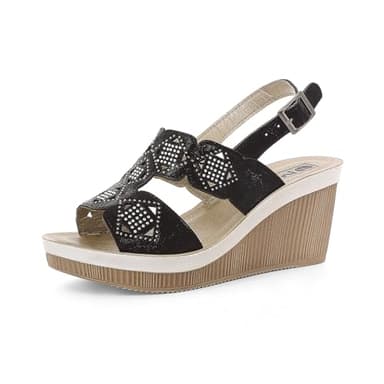 inblu Femme Sandali Zeppa Donna Con Cinturino Regolabile, Plantare Imbottito E Decorazione Strass, Tacco 7,5cm, 35/41 Sandale cale, Noir, 41 EU