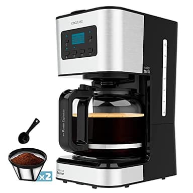 Cecotec Cafetière à goutte programmable Coffee 66 Smart Plus, 980 W, Capacité 12 tasses, Technologie ExtemAroma et Fonction AutoClean, Écran LCD, Finitions en acier inoxydable, 1,5 L.