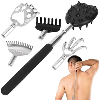 Gratte Dos, Extensible Avec 5 Têtes De Rechange Outil Pratique Pour Se Gratter Le Dos Ajustable Longueur Confortable Usage Facile Idéal Pour Douleur Du Dos Et Relaxation