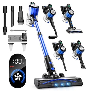 Aspirateur Balai sans Fil - Aspirateur sans Fil 500W/55KPa/60Mins avec 3 Niveaux, Aspirateur Silencieux avec Écrans LED, 1L Capacité, Brosse Anti-Enchevêtrement, pour Sols Durs/Tapis/Poils D'animaux