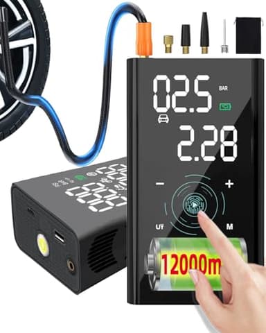 yanace 12000mAh Compresseur à Air Portatif - 4X Rapide, Batterie Rechargeable, 10.3Bar Mini Gonfleur Pneus Voiture sans fil, 150PSI Pompe a Velo Electrique pour Auto, SUV, Trotinette, Moto et Football