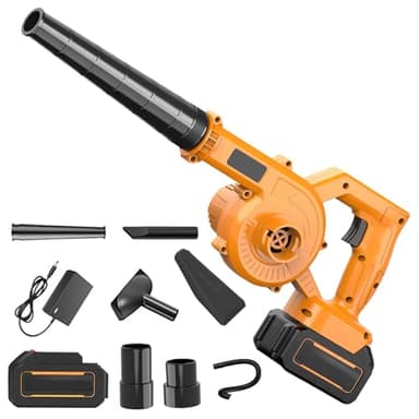 21v Souffleurs De Feuilles, Souffleur Batterie, Souffleur Thermique, Aspirateur Souffleur sans Fil, Souffleur pour Garages, Cours, Neige, Feuilles Mortes, Cheveux (Jaune : 1 Batterie + 1 Chargeur)