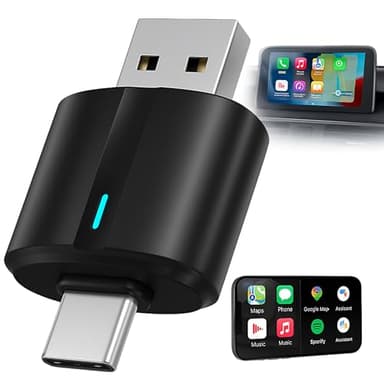 Adaptateur CarPlay Sans Fil & Android Auto – Compatible iPhone & Android – USB-A et C – Connexion Rapide & Stable – Wi-Fi 5 GHz / BT 2.4 GHz – Plug & Play – Tuto visuel inclus pour installation facile