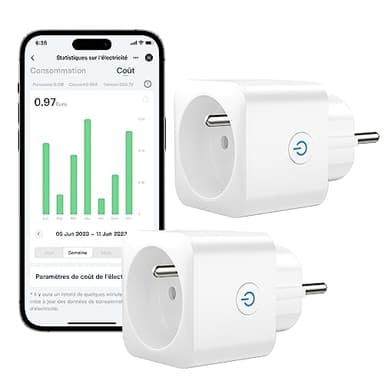 EIGHTREE Prise Connectée WiFi, Prise Alexa Programmable, Compatible avec Alexa/Google Home, Smart Life APP, Suivi de Consommation, Contrôler le ventilateur/climatiseur, 2,4 GHz Wi-Fi, 16A 3680W, 2PCS