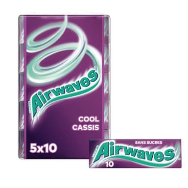 AIRWAVES - Chewing-gum goût Cassis sans sucres - 5 paquets de 10 dragées - 70g