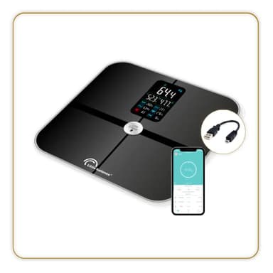 Little balance 8415 Cardio Connect 4 USB, Impédancemètre connectée sans pile, Rechargeable USB, 180 kg, Verre trempé, Noir
