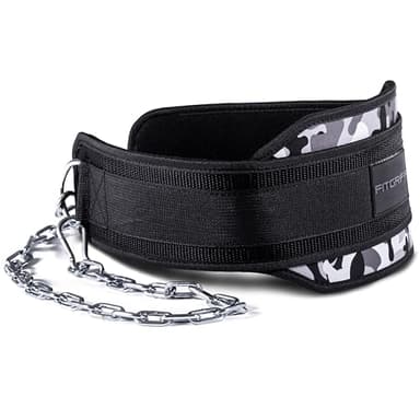 Fitgriff® Ceinture de Musculation Lestée avec Chaine + 2 Mousquetons - Dip Belt pour Haltérophilie, Bodybuilding, Poids, Crossfit, Force, Gym, Gymnastique, Weightlifting (Camo, taille unique)