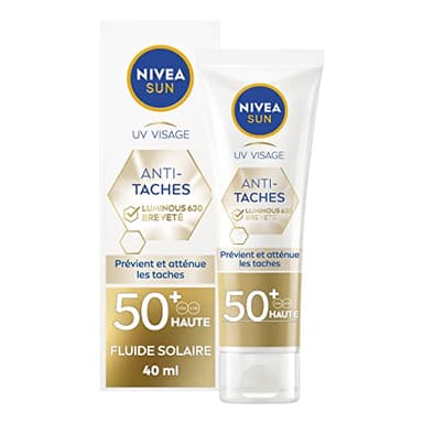 NIVEA SUN Fluide UV visage Luminous 630 FPS 50+ (1 x 40 ml), Protection solaire anti taches à la formule légère et non grasse, Soin visage anti-âge protecteur quotidien