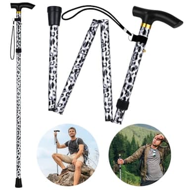 Flintronic Canne de Marche Pliable, Cannes de Marche Hauteur Réglable à 5 Niveaux, Bâtons de Marche avec Dragonne et Poignée en T, pour Femme Homme Personnes Agées Randonnée (Réglable 85 cm - 95 cm)