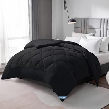 WAVVE Couette Tempérée 300GSM en Microfibre, Édredon Lit 2 Personnes 220x240 cm pour Lit 140x190/160x200, Grand Chaud Épais Garnissage 300g/m², 240x220 Noir