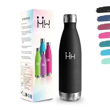 Gourde, 500 ml Sans BPA, Gourde Isotherme, 18/8 Acier Inoxydable, Bouteille Isotherme, Isolation Sous Vide à Double Paroi, Gourde Acier Inoxydable pour École, Randonnée - Noir Bouteille d'eau