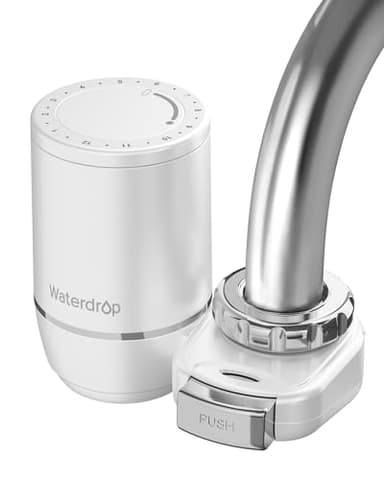Waterdrop Robinet Filtrant à Eau, Rappel de Durée de Vie du Filtre, Système de Filtration à Charbon, Filtre à Eau du Robinet, Élimine le Chlore, les Métaux Lourds et le Mauvais Goût (1 Filtre Inclus)