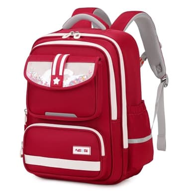 Amythe Sac à Dos Fille Ergonomique Primaire,Kawaii Cartable Enfant Scolaire, Sac Ecole Imperméable pour CP CE 6 à 10 ans-Rouge