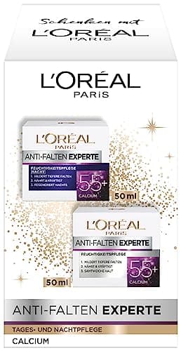 L'Oréal Paris Kit de Soin Hydratant Anti-Âge Crème de Jour & Nuit pour Réduction des Rides Expert Anti-rides 55+ 2 x 50 ml