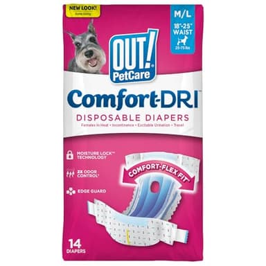OUT! Pack de 14 Couches Jetables/Absorbantes avec Ajustement de Preuve de Fuite pour Chien Féminin Moyenne/Grande14 Unités