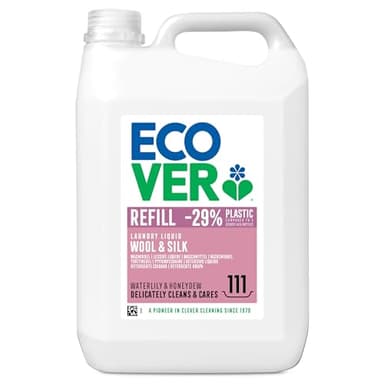 Ecover Lessive Laine et Linge Délicat, Lessive liquide, Pour un Linge Propre, Parfum Nénuphar/Melon Vert, Format XL 111 Lavages, 5 L
