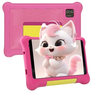 Laptok Tablette Enfants 7 Pouces, Android Tablette pour Enfant 5GB RAM 32GB ROM (TF 128GB), avec Applications éducatives et Contrôle Parental WiFi Bluetooth, Cadeau Fille Garçon, Étui Antichoc Rose