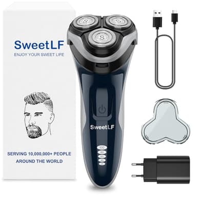 SweetLF Rasoir Electrique Homme Rechargeable Wet & Dry, Tondeuse à Barbe Haute Précision, Rasage avec 3D Têtes Rotatives, 100% Etanche&120 min d'Autonomie SWS7105 - Dark Blue