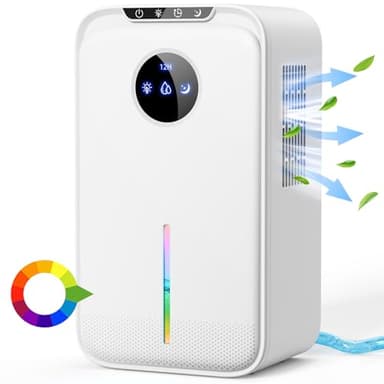 Déshumidificateurs d air Electrique 2200ML avec Tuyau Deshumidificateur Portable Silencieux,24H Sommeil Timer LED 7 Colorées Arrêt Automatique Pour Bain,Chambre à Coucher,Armoire