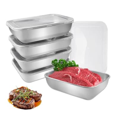 Lot de 5 Boite de Conservation Alimentaire, 1100 ml Conservation en Acier Inoxydable Empilables, Réutilisables Conservation des Aliments avec Couvercles, Boite Hermetique pour Fruits, Salades