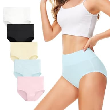 TUUHAW Culottes Femmes Lot de 5 Coton Taille Haute Slips Shorties Elasticité Ventre Plat Multicouleur-2 XL