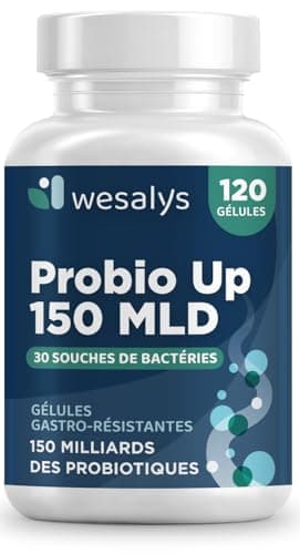 Probiotique flore intestinale - 150 Milliards UFC/Jour - 30 souches bactériennes, 120 Gélules Gastro-résistantes. Probiotiques et prebiotique, lactobacillus gasseri, Bifidobactéries, Inuline. Probio U