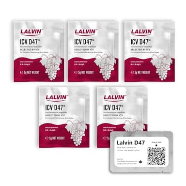 Lalvin D47 Levure à Vin (5 Sachets) - Levure à l'Hydromel - Faire de l'Hydromel Cidre Vin Kombucha à la Maison - Saccharomyces cerevisiae - Vendu par Distributeurs CAPYBARA Inc.
