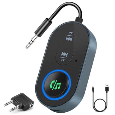 SOARFLY Adaptateur Bluetooth Avion,2 En1 Récepteur Bluetooth Jack 3.5mm AUX,Bluetooth Adaptateur Recepteur,Adaptateurs Bluetooth 5.3 pour TV/Avion/2 Casques/Voiture