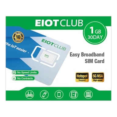 EIOTCLUB Carte SIM Europe 1GB/30 Jours, 5G/4G LTE Prépayée pour 33 Pays de l'UE, SIM sans Contrat, Rechargeable, pour Téléphones, Routeurs, Tablettes, Données Uniquement