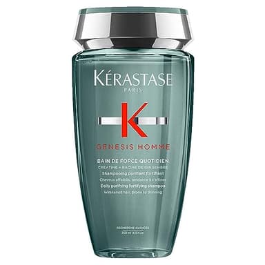 KERASTASE Genesis Homme - Bain de Force Quotidien - Shampoing Purifiant - Cheveux, Cuir Chevelu, Barbe - Créatine & Racine de Gingembre - Sans Silicone - Cheveux Affaiblis & Affinés - 250 ml