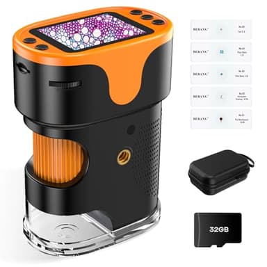 Microscope Numérique avec Écran de Poche pour Enfants: Loupe Rechargeable Mini Bijoux Jouet Éducatif Scientifique STEM Cadeau de Noël Filles Garçons de 4 à 12 avec Carte 32G Coque EVA
