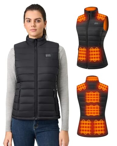 Hecusma Gilet Chauffant Femme avec Batterie incluse 16000mAh 7.4V, Léger Gilet Chauffant Electrique, Veste Chauffante Femme pour Sports en Plein Air Hiver