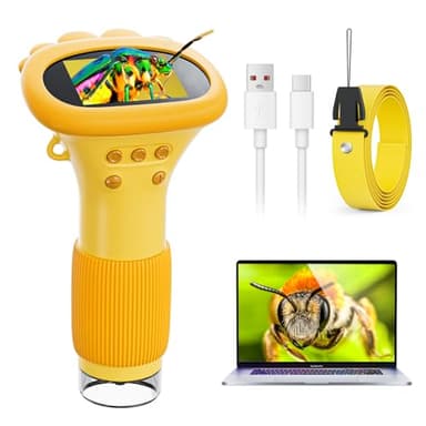 Microscope Enfant Portable, Zoom 1000x Microscope Numérique Ahalfcit avec Écran 2 Pouces, Compatible PC, Jouet et Cadeau Adapté aux Enfants Âgés de 3 à 12 Ans