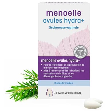 Menoelle - 10 Ovules Vaginaux Hydra+ - Sécheresse Vaginale - Naturel & Sans Hormones - Restauration Flore Vaginale Intime Ménopause - Dispositif Médical