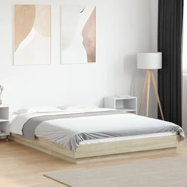 Cadre de Lit 140x200 cm en Chêne Sonoma sans Matelas, Structure de Sommier Renforcée en Bois d'Ingénierie Durable pour Chambre à Coucher Moderne et Meilleur Sommeil