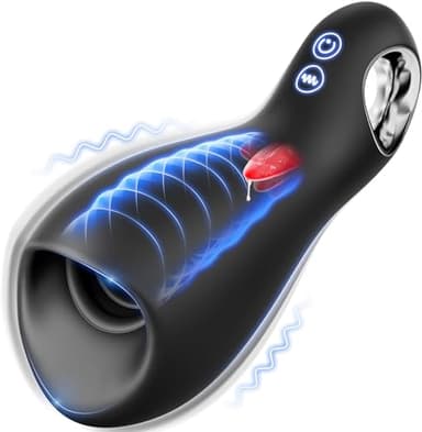 Masturbeuse Homme Automatique, Masturbateurs Masculins Mains Libres avec 5 Modes pour lécher la langue&10 Modes de Vibration, Enveloppé à 360° Penisse Vibromasseurs Sex Toys 3D Vaginette Sextoy