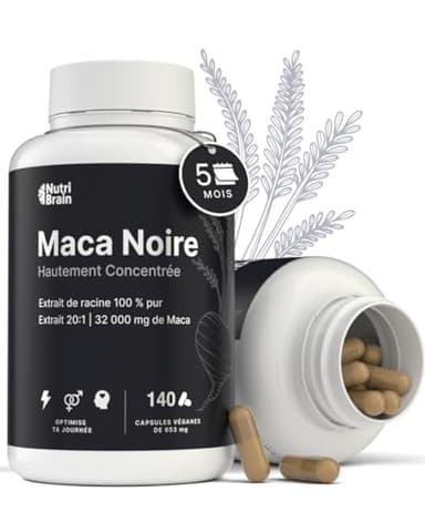 Maca Noire Andine Pure 40.000 mg | Poudre Ultra-concentré 20:1 | Extra Forte | Énergie, Vitalité, Performance, Régulateur Hormonal | 5 Mois |140 Capsules | Vegan | Homme et Femme