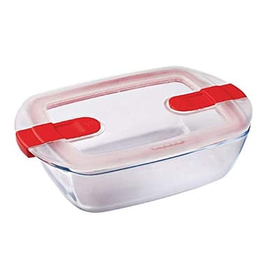 Pyrex - Cook & Heat - Plat Rectangulaire en Verre avec Couvercle Hermétique Spécial Micro-ondes – Boîte de conservation – Cuisinez au four, Conservez et Réchauffez, 23 x 15 x 7cm