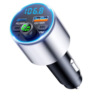 EOIWUY Transmetteur FM Bluetooth Voiture, [Charge Rapide] Emetteur Bluetooth 5.3 Voiture Adaptateur Radio avec Puissance PD36W & QC3.0, Allume Cigare USB C Bluetooth, Musique Hi-FI, Appel Main Libre