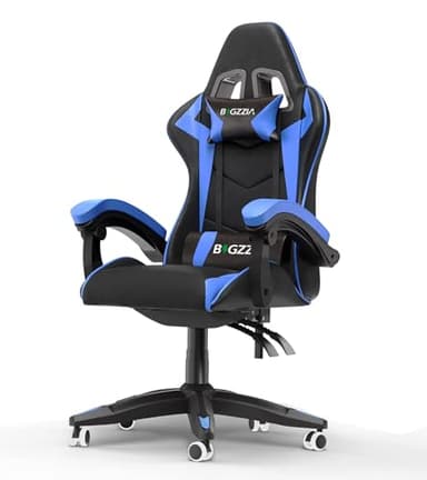 bigzzia Chaise Bureau Chaise Gaming Ergonomique en PU Cuir, Hauteur Réglable, avec Coussin Lombaire et Appui-Tête, Fauteuil Gamer Confortable pour Adultes, Filles et Garçons (Bleu Azur)