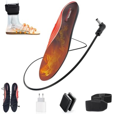 Semelle Chauffante, 5V Semelle Chauffante Rechargeable avec Batterie 6000 mAh, Contrôle par Batterie, 4 Réglages de Chauffage, Semelles Chauffantes pour Hommes Femmes - Ski Cyclisme Moto(L)