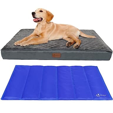 vounot® Coussin pour Chien Dehoussable en Mousse avec Tapis Refraichissant 2 en 1 Matelas Lit Lavable et Tapis de Refroidissement Panier Grande Taille 91x70x9cm