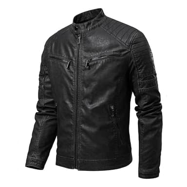 TONY BACKER Blouson en cuir synthétique pour homme avec ou sans capuche détachable Style Vintage 5201 (FR/ES, Alpha/lettres, TG, Taille normale, Taille normale, NOIR)