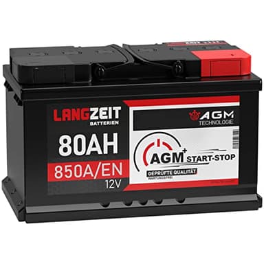 LANGZEIT Batterie voiture 80Ah 12V AGM 850A/EN – Automobile Batterie Start-Stop VRLA haute performance