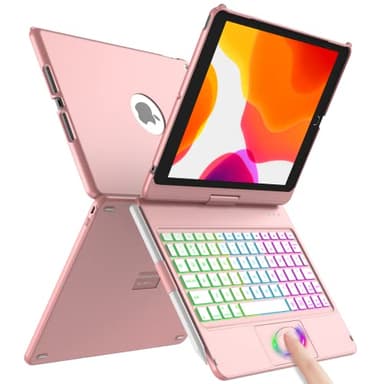 aMZCaSE Étui pour Clavier iPad 10.2 pour iPad 9/8/7e gén,Coque Rigide Rabattable à 360°avec Clavier Bluetooth sans Fil avec 7 rétroéclairages,Mise en Veille/réveil，Clavier Français AZERTY(Rosa)