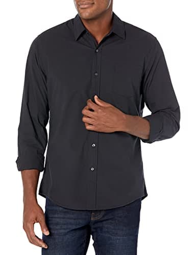 Amazon Essentials Chemise en Popeline à Manches Longues Coupe Ajustée Homme, Noir, M