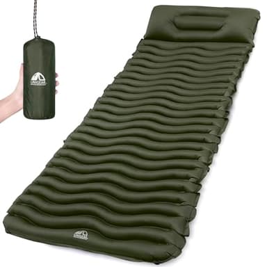Unigear Matelas de Camping Gonflable, Coussin d'air Ultraléger, Matelas Gonflable Résistant à l'eau pour Camping, Voyage, Plage, Tente, Sac de Couchage Vert Militaire